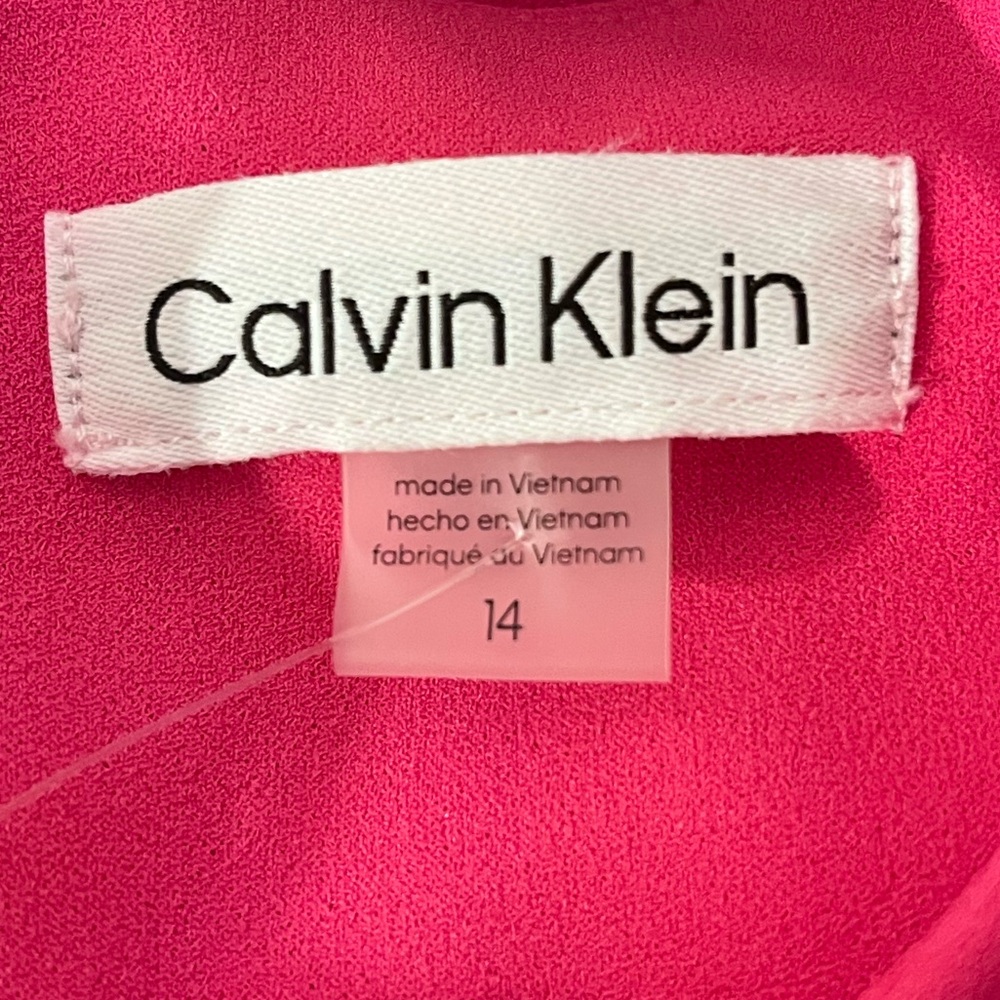 Calvin Klein Hot Pink Sleeveless Midi Dress with Tie Waist - Picture 3 of 3
